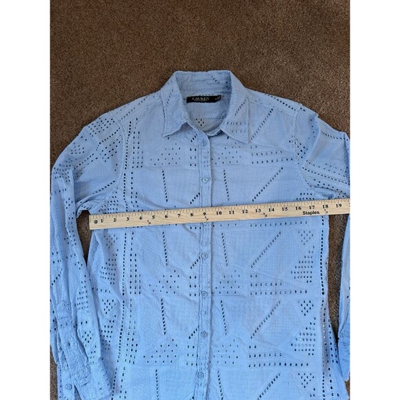 Lauren Ralph Lauren Women's Eyelet Cotton Shirt  Medium, Indigo Sail - Picture 5 of 11